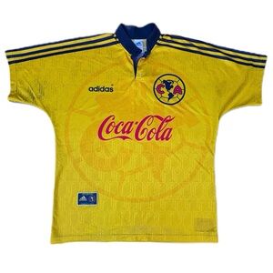 Vintage 90s Adidas Club America Soccer Futbol Yellow Graphic Short Sleeve Jersey